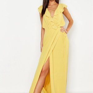 Frill Wrap Detail Chiffon Maxi Bridesmaids Dress